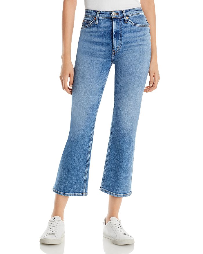 RE/DONE Cotton Blend '70s High Rise Cropped Bootcut Jeans in Laguna ...