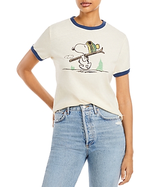 Re/done Skiing Snoopy Ringer Tee In Vintage Ivory