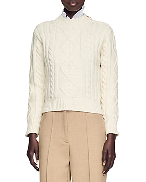 SANDRO WOOL BLEND MOSAIQUE CABLE KNIT jumper