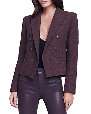 L Agence Brooke Double Breasted Crop Cotton Blend Blazer In Espresso