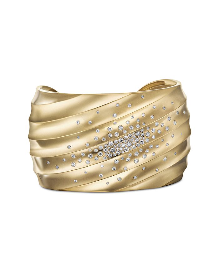 David Yurman - 18K Yellow Gold Cable Edge Pav&eacute; Diamond Cuff