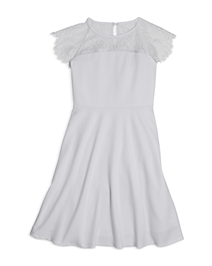 Us Angels Girls' Cap Sleeve Skater Dress With Lace Illusion Neckline - Big Kid In White
