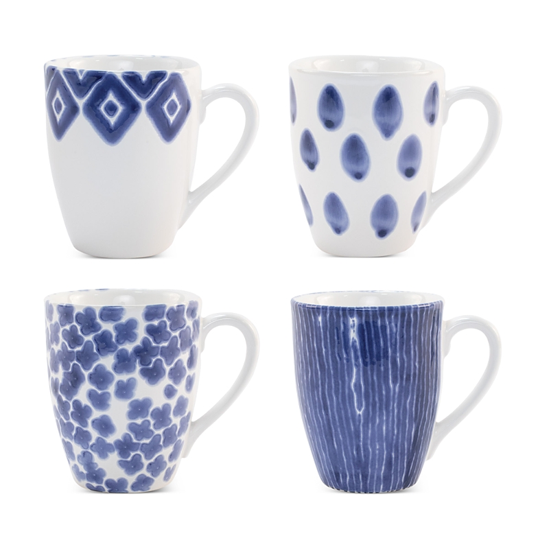 Vietri Santorini Assorted Mugs, Set Of 4 In Blue