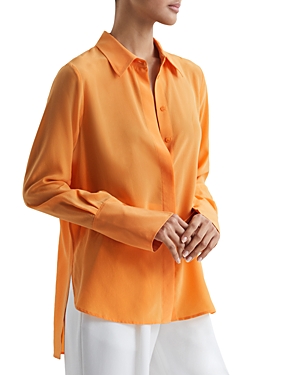 Reiss Kia Button Front Silk Shirt In Orange