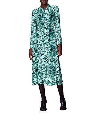 Shop Whistles Leopard Print Tie Front Midi Dress In Green/multi