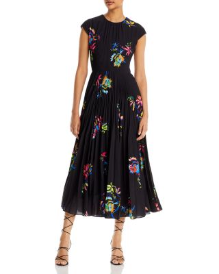 Jason Wu Collection - Floral Print Pleated Cap Sleeve Dress