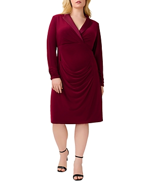 Adrianna Papell Plus Jersey Tuxedo Dress In Red Wine