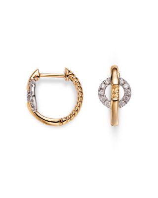 Diamond Circle Huggie Hoop Earrings in 14K White and Yellow Gold, 0.15 tcw 
