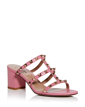 Valentino Garavani Women's Rockstud Block Heel Slide Sandals In Pastel Pink