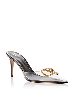 Valentino Black Vlogo Signature 85 Pointed Toe Mules In Black