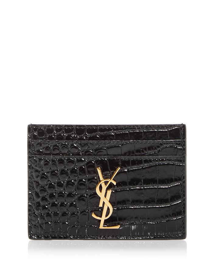 Saint Laurent YSL Monogram Croc Embossed Leather Card Case