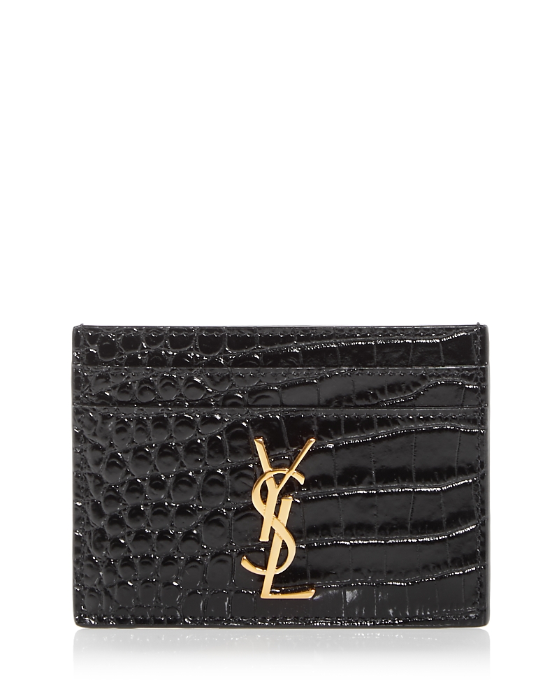 Saint Laurent Cassandre Card Case in Crocodile-Embossed Shiny Leather
