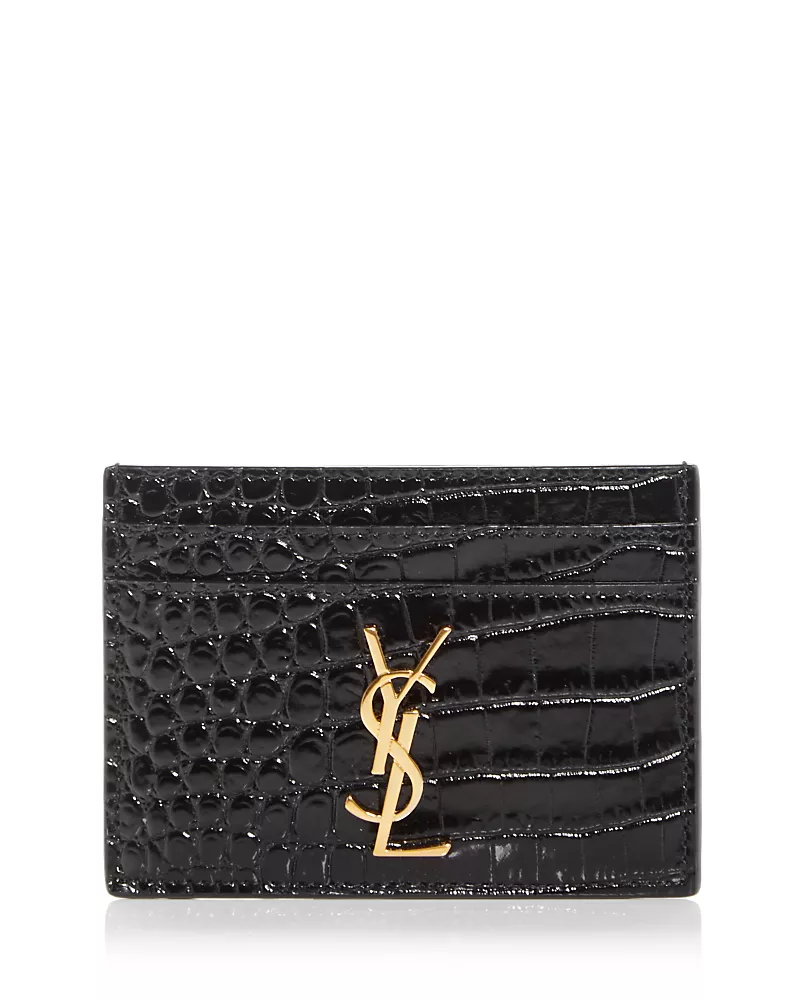 Saint Laurent Cassandre Card Case in Crocodile-Embossed Shiny Leather
