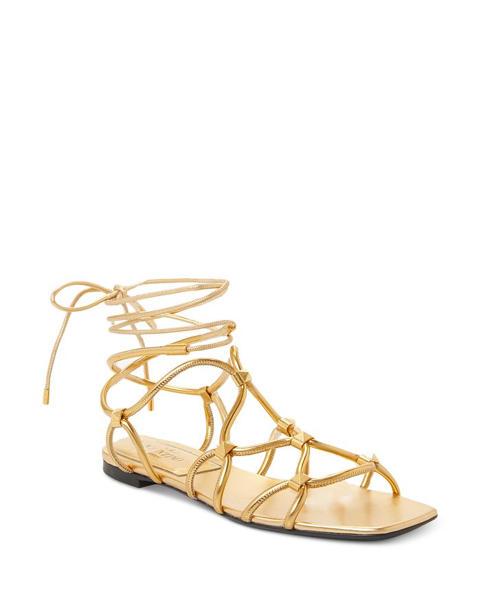 Valentino Garavani Women's Rockstud Gladiator Flat Sandals | Bloomingdale's