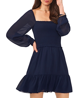 1.state Smock Bodice Ruffle Hem Long Sleeve Minidress In Classic Navy