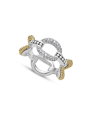 Lagos 18K Yellow Gold & Sterling Silver Caviar Lux Large Diamond Oval Link Eternity Band Ring