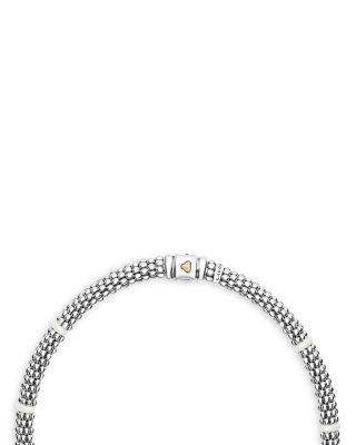 Ceramic & Sterling Silver White Caviar Diamond Station Necklace, 18"