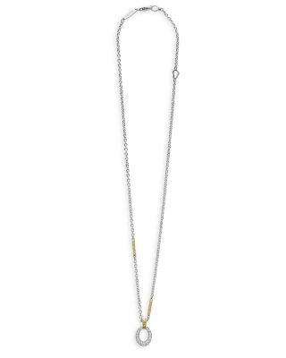 18K Yellow Gold & Sterling Silver Caviar Lux Oval Diamond Pendant Necklace, 16"