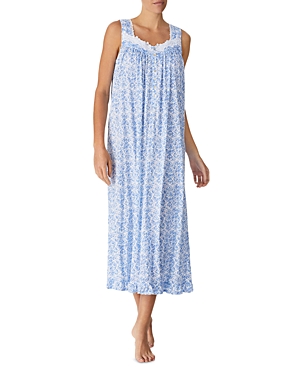 Eileen West Lace Trim Floral Print Nightgown