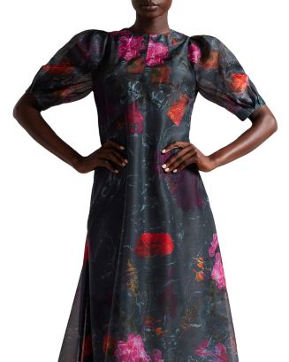 Ted Baker Mekayla Empire Line Printed Puff Sleeve Midi Dress