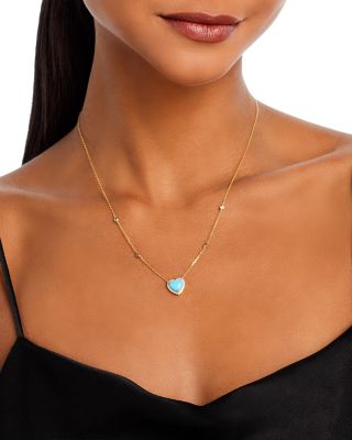 Turquoise & Diamond Heart Pendant Necklace in 14K Yellow Gold, 16-18" 