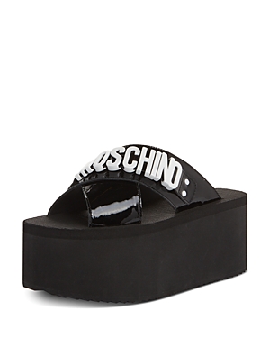 Shop Moschino Women's Logo Crossover Platform Sandals In Black/white