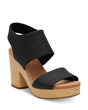 Toms Block Heel Sandal In Black Leather