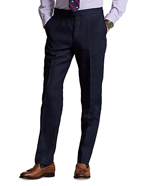 Shop Polo Ralph Lauren Tailored Fit Linen Trousers In Dark Navy