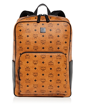 Shop Mcm Aren Visetos Logo Monogram Medium Backpack In Cognac
