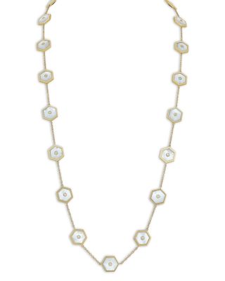Miseno Jewelry 18K Yellow Gold Baia Mother of Pearl & Diamond Hexagon Station Necklace, 32