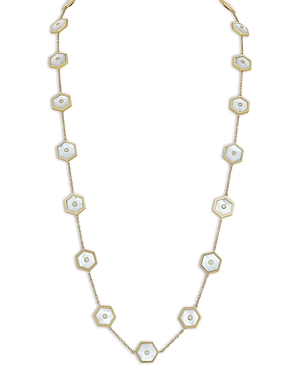 Miseno Jewelry 18k Yellow Gold Baia Mother Of Pearl & Diamond Hexagon Station Necklace, 32 In White/gold