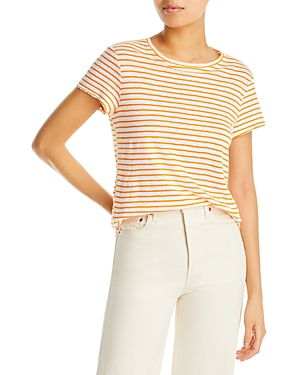 Frame Easy True Striped Linen Tee In Nectarine