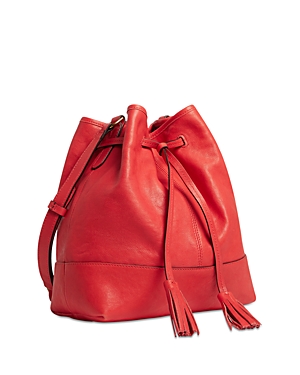 Gerard Darel Jane Small Leather Drawstring Bucket Bag In Red