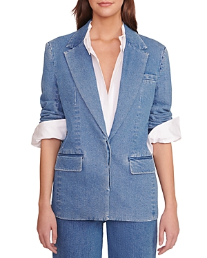 Shop Staud Cotton Maxwell Blazer In Medium Wash