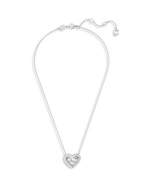 Shop Swarovski Matrix Baguette Crystal Woven Heart Pendant Necklace In Rhodium Plated, 15-17 In Silver