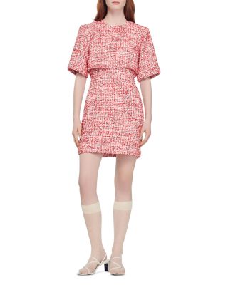 chinese dress ladies Sandro Layered mini blouse dress in linen blend - White
