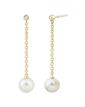 Bloomingdale's - Cultured Freshwater Pearl and Diamond Drop Earrings in 14K Yellow Gold - 100% Exclusive