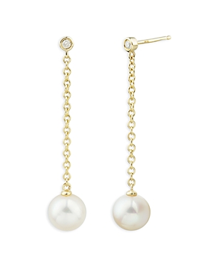 Bloomingdale's Cultured Pearl And Diamond Drop Earrings In 14k Yellow Gold - 100% Exclusive In White/gold