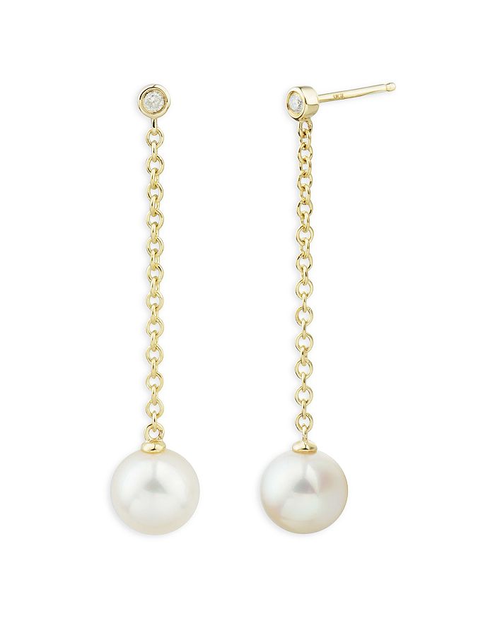 Bloomingdale's Cultured Pearl and Diamond Drop Earrings in 14K Yellow ...