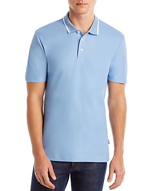 Hugo Boss Parlay Tipped Collar Polo Shirt In Open Blue