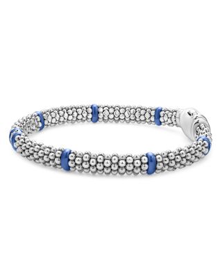 Single Station Diamond Blue Caviar Bracelet in Sterling Silver