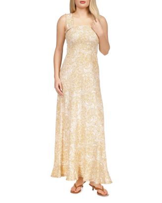 MICHAEL KORS Womens Smocked Printed Sleeveless Square Neck Maxi Fit + Flare Dress