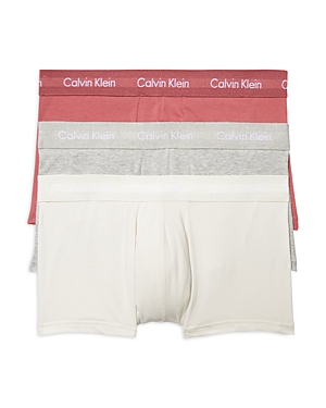 Calvin Klein Cotton Stretch Moisture Wicking Low Rise Trunks, Pack Of 3 In Grey Heather/silver Birch/raspberry Blush