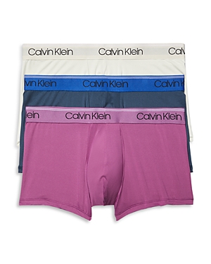 Calvin Klein Microfiber Stretch Wicking Low Rise Trunks, Pack Of 3 In Amethyst/silver Birch/midnight Navy