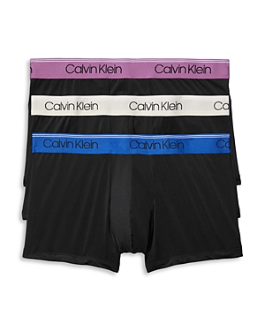 Calvin Klein 3-pack Low Rise Microfiber Stretch Trunks In Black W/ Ameythyst/silver Birch/midnight Wbs