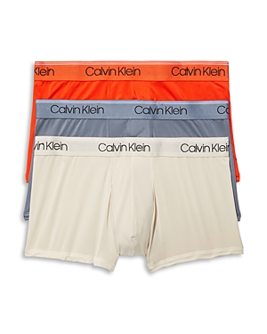 Calvin Klein 3-pack Low Rise Microfiber Stretch Trunks In Asphalt Grey/mudstone/acid Orange