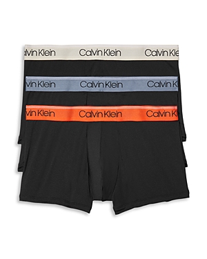 Calvin Klein 3-pack Low Rise Microfiber Stretch Trunks In Black W/ Asphalt Grey/mudstone/acid Orange Wbs
