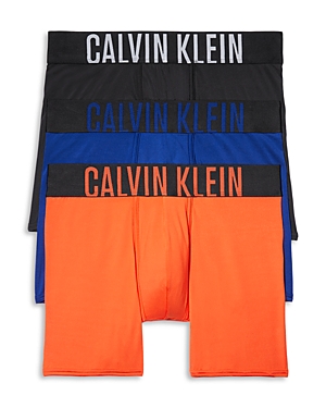Calvin Klein Intense Power Boxer Briefs, Pack Of 3 In Fiesta, Black W/ Creamy White Logo, Midnight Blue