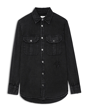 Zadig & Voltaire Teros Hemd Mit Logo-stickerei In Grey Denim