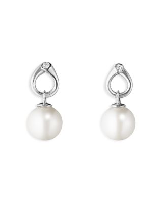 18K White Gold Magic Cultured Freshwater Pearl & Diamond Drop Earrings